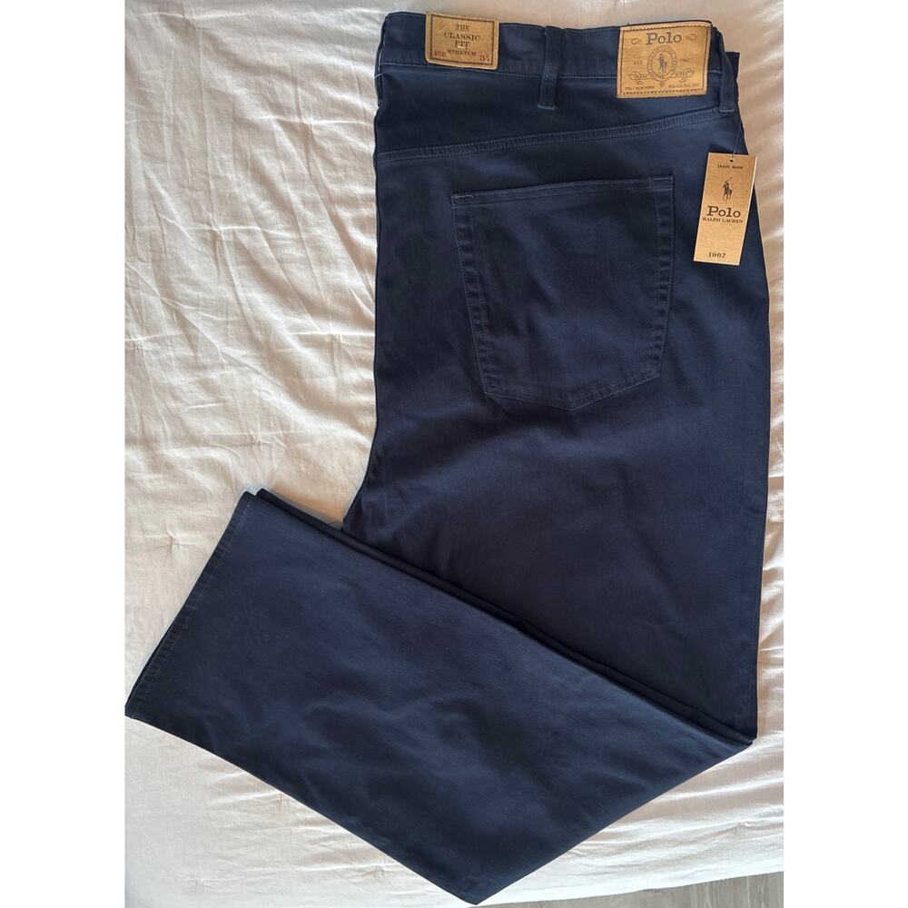 NWT Polo Ralph Lauren Mens Classic Fit Stretch 48Bx34 Blue Chino Pants 5 Pocket